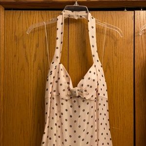 Blush polka dot silk halter dress